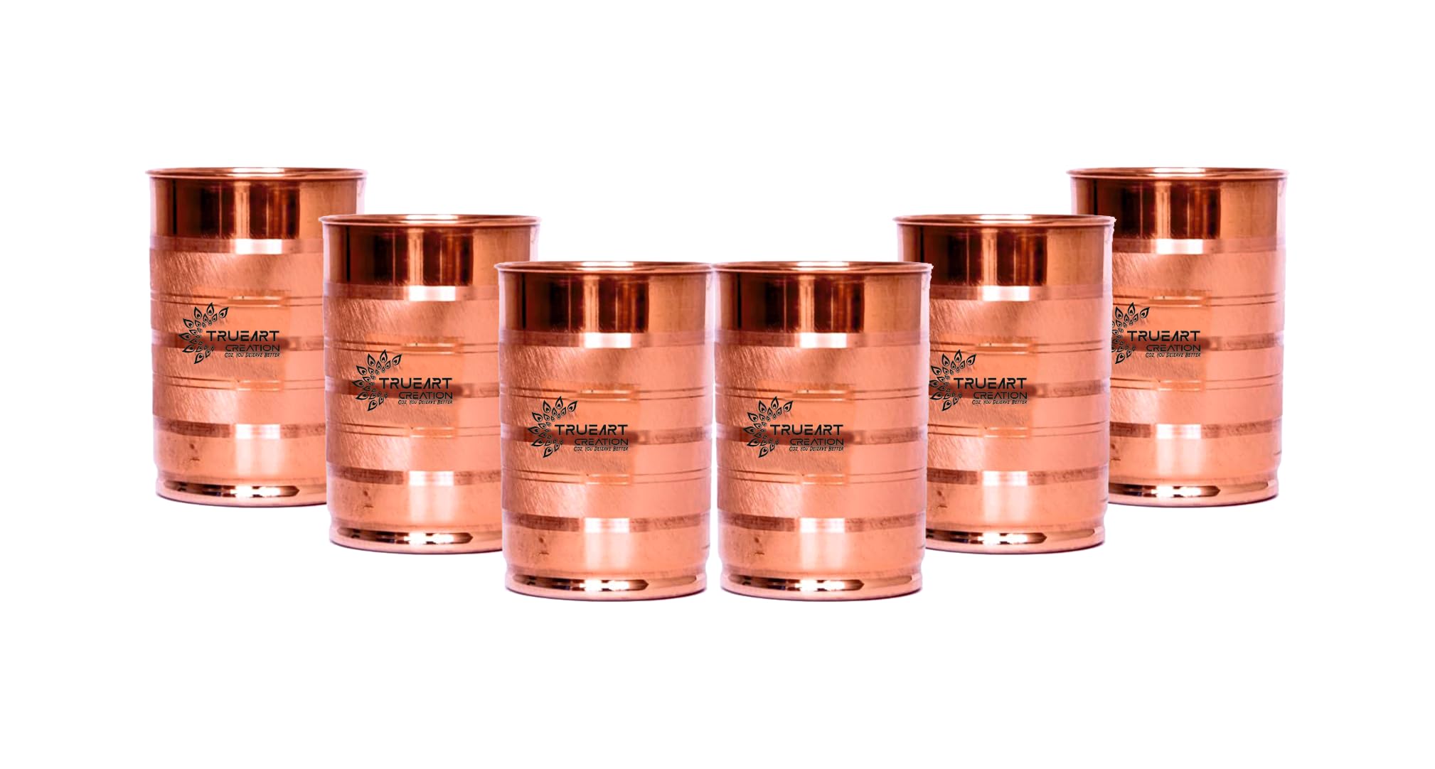 TRUEART CREATION Pure 6 Copper Glasses (300 Ml) | Eco-Friendly, Biodegradable & Non-Toxic | Lightweight, Leak-Proof & Rust-Free for Kids & Adults