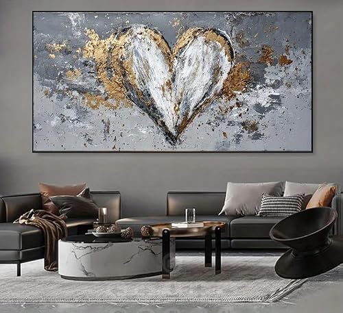LZJAGXX Extra Large Modern Abstract Heart Canvas Wall Art Decor, Gold Canvas Picture Artwork For Living Room Bedroom Decoration(50X100cm/Frameless)