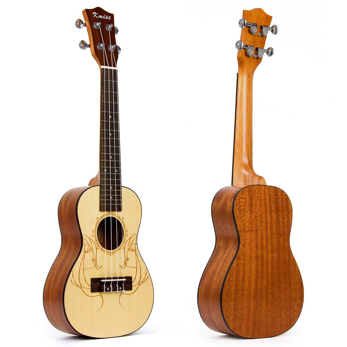 Concert Ukulele,Kmise Solid Spruce Ukelele 23 inch 4 String Hawaii Guitar Uke with Bag and Digital Tuner - Image 2