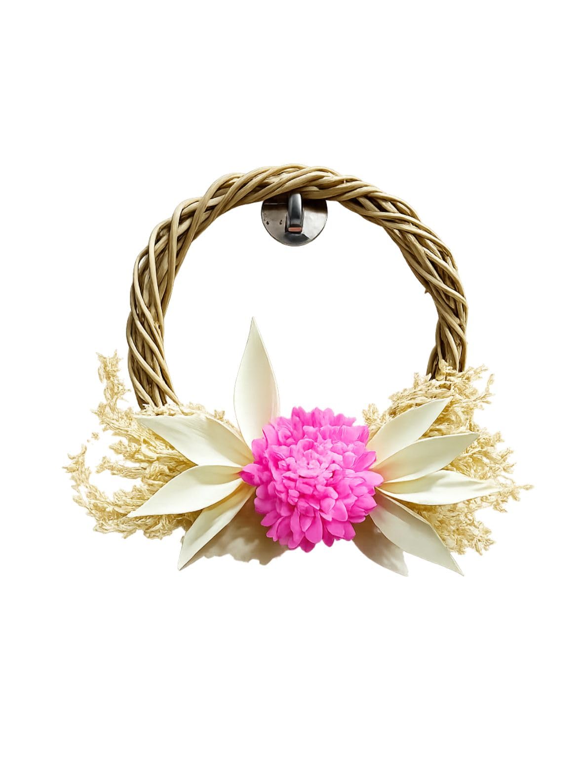 6 Inch Pink Flower Wreath for Wall & Door Decor | Small Size Handmade Solawood Flower with Natural Dried Leaves | Rustic Farmhouse Hanging Decoration for Bedroom, Living Room & Home-image-43