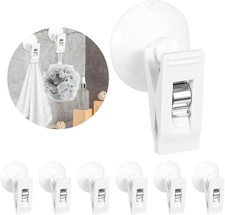 ASTER 6Pcs Shower Curtain Clips with Suction Cup, Multiple Purpose Round Suction Cup Bathroom Clips with Water Guard, Windproof Splash Guard, Shower Curtain Holders for Inside Shower