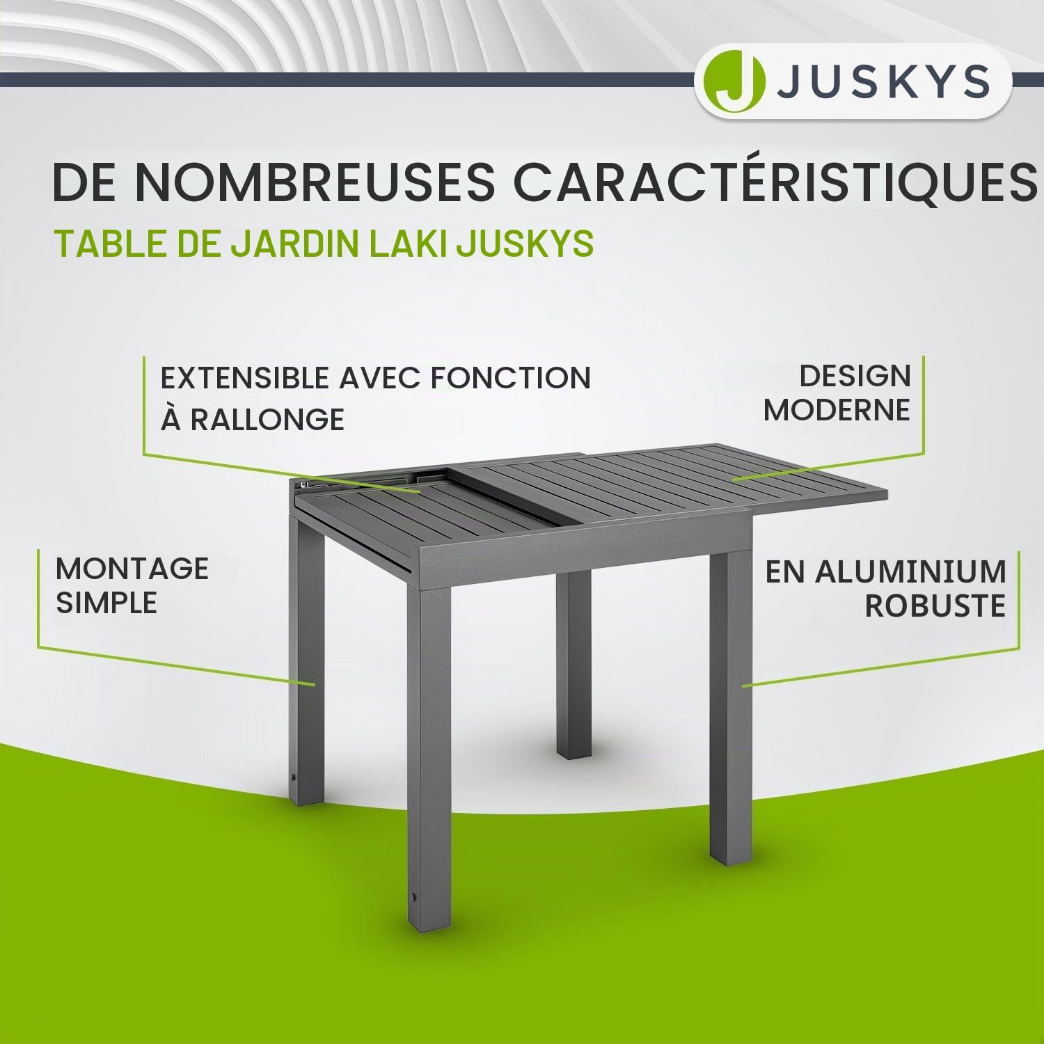 Juskys Table de Jardin Laki de Extensible 70x70 cm Aluminium Anthracite