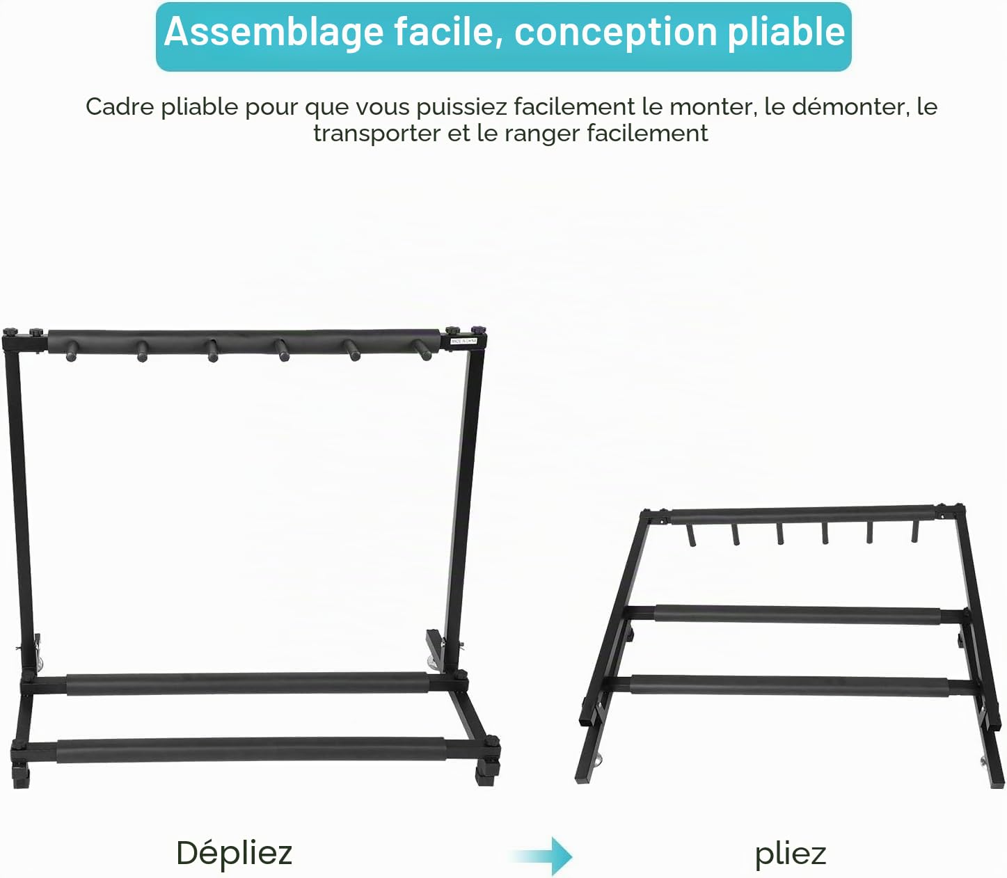 Support Guitare Cadre, Stand pour 5 Guitares, Support De Guitare Universel à 5 Compartiments, Pied De Guitare Multiple Pliable