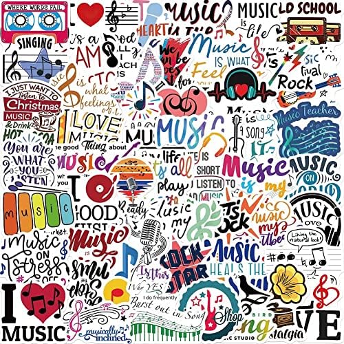 Music Stickers |50 Pcs Music Waterproof Vinyl Decals for Water Bottles Laptop Car Luggage Cup Computer Mobile Phone Skateboard Décor
