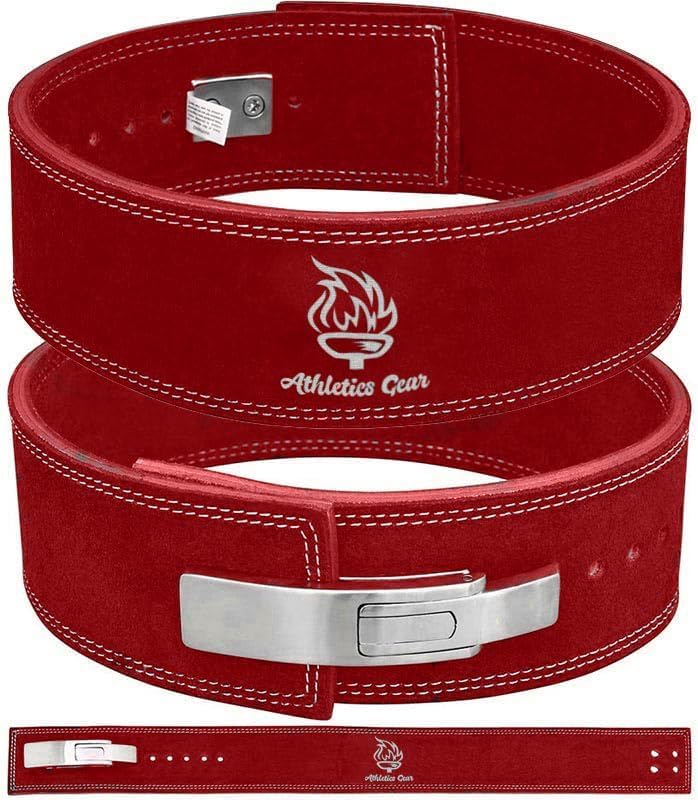 Weight Lifting Belt by AG - 4-inch Wide & 8mm Thick Leather Weightlifting Belt with LEVER Buckle – Gym Lifting, Powerlifting, Workout, Weight Belt for Men & Women (Red, XX-Large)