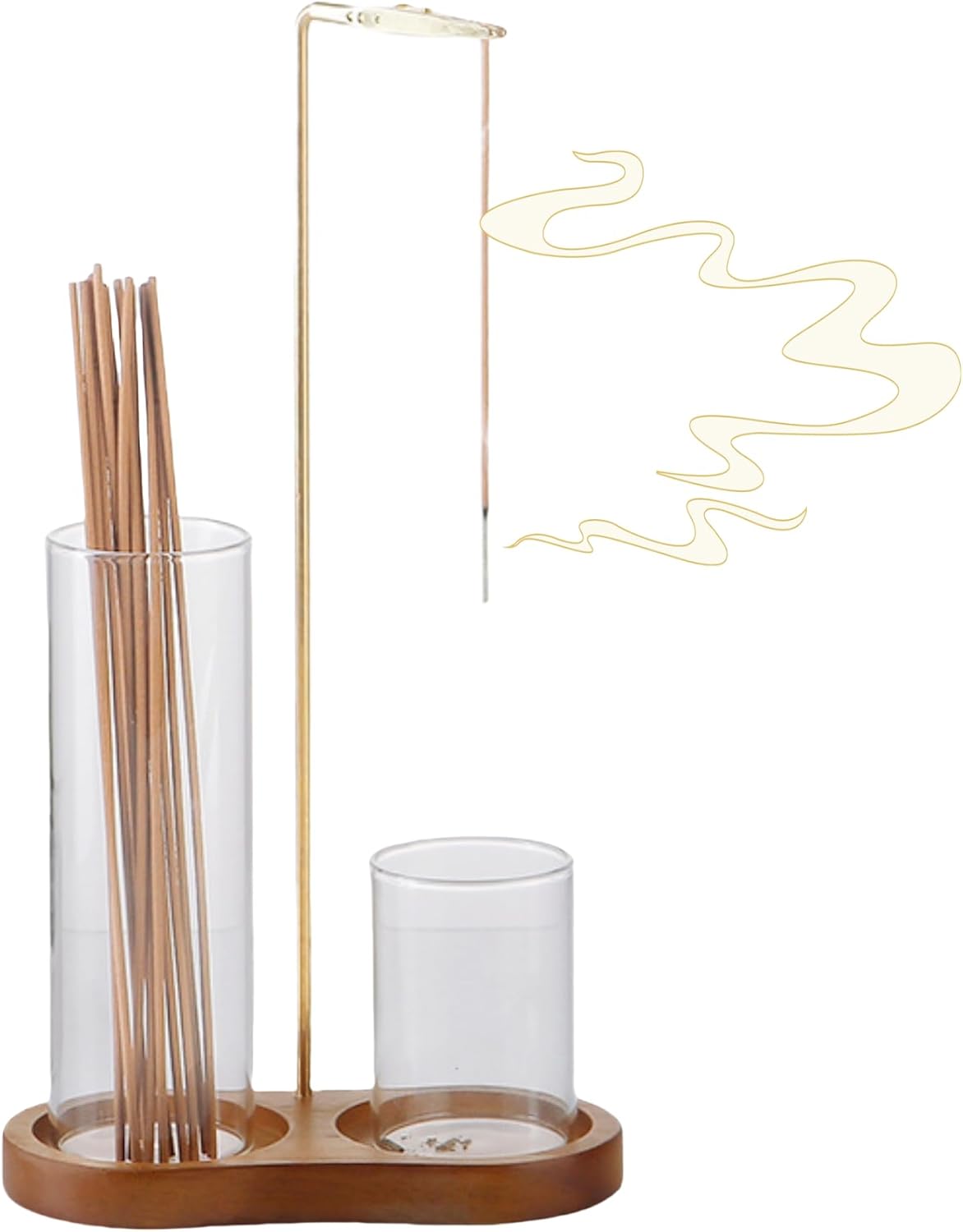 2-in-1 Incense Holder with Glass Ash Catcher – Wooden Base Incense Burner & Organizer for Sticks – Elegant Design for Meditation, Yoga, Spa, Home Décor (Deep Wood)
