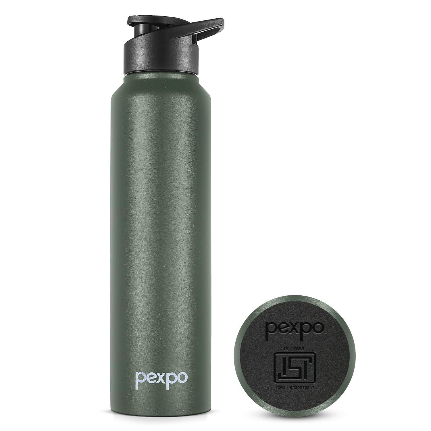 PEXPO Chromo Pro 1000 ISI Certified Stainless Steel Sports/Fridge Sipper Water Bottle - 950ml| RCB Edition | Single Wall | Lightweight | For Home, Office, Gym, School, Travelling - Military Green