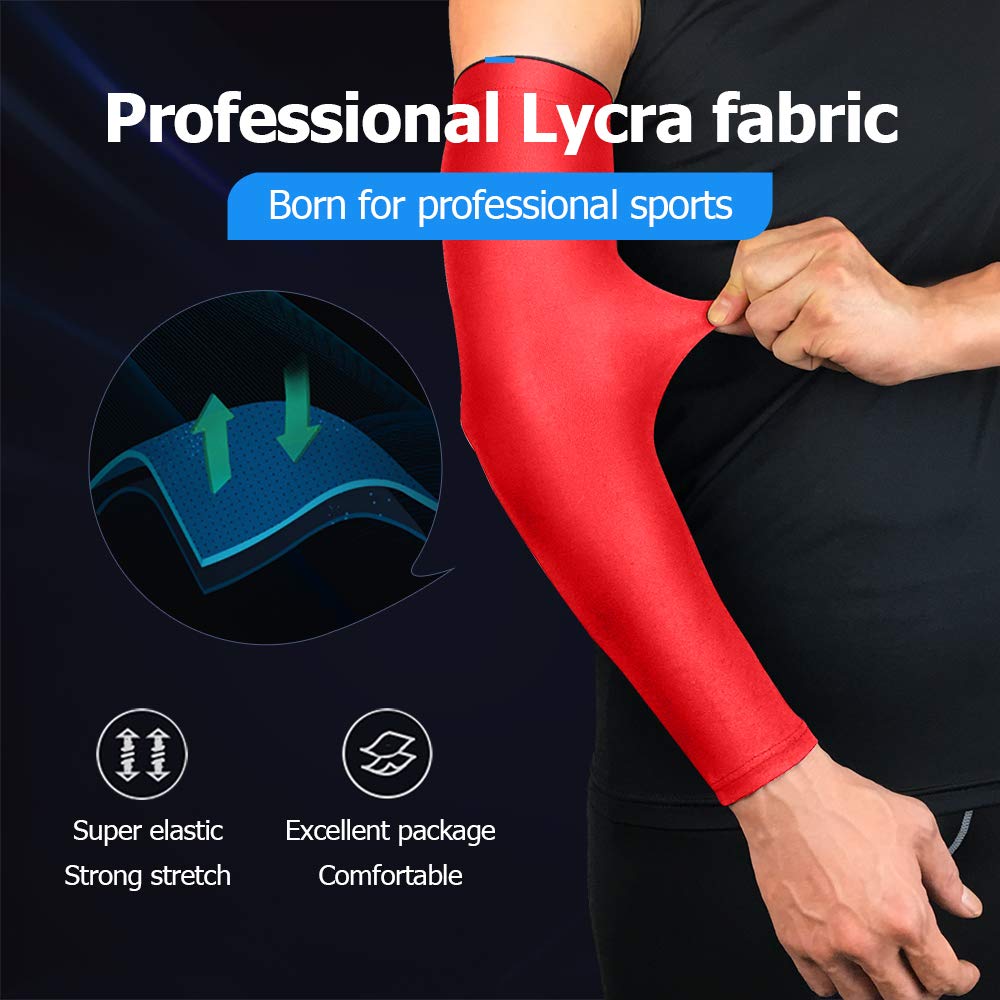 ESGTON UV Sun Protection Arm Sleeves for Men & Women - Sports Compression Cooling Arm Cover for Running & Cycling-Red