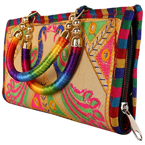 Image of Craft Trade Clutch Bags for Women Rajasthani Jaipuri Embroidered Mirror Work Ethnic Hand Bags and Clutches for Ladies Purse for Girls - 13x25 Cms
