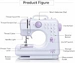 Machine à coudre électrique, portable Mini Machine à coudre avec 12 Emplacements, couture inversée & LED Lumière, vitesse réglable avec pédale de pied, comprend tiroir de stockage