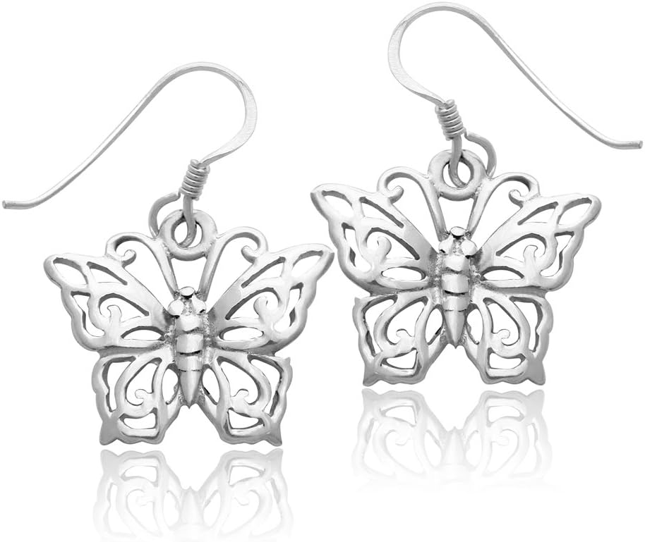 MIMI 925 Sterling Silver Polished Butterfly Dangle Earrings