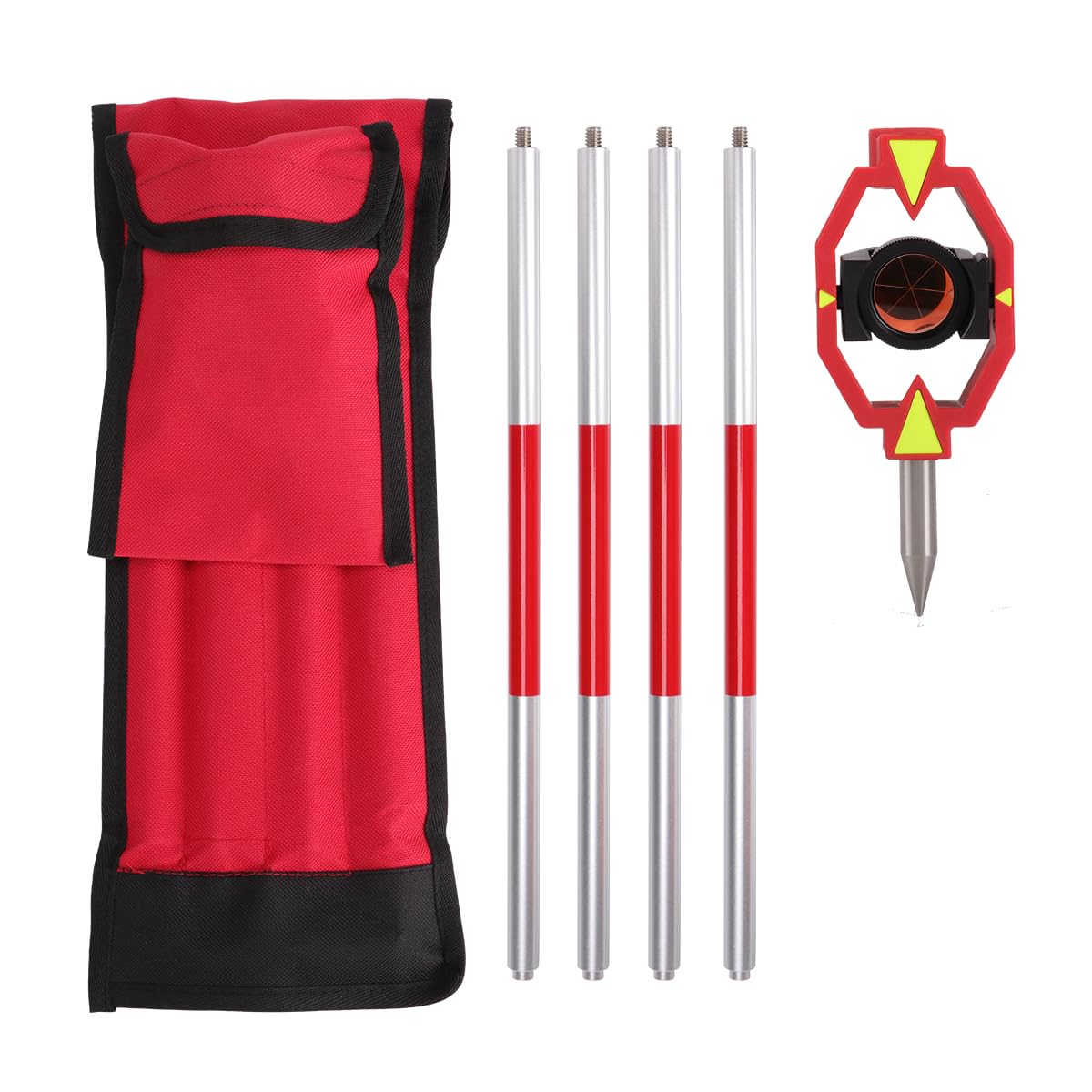 Mini Prism Set with 4 Poles Surveying Tools for Total Station Instruments - Prism Constant 0mm Offset - Professional Grade Prism Pole Kit for Land Surveying & Total Station