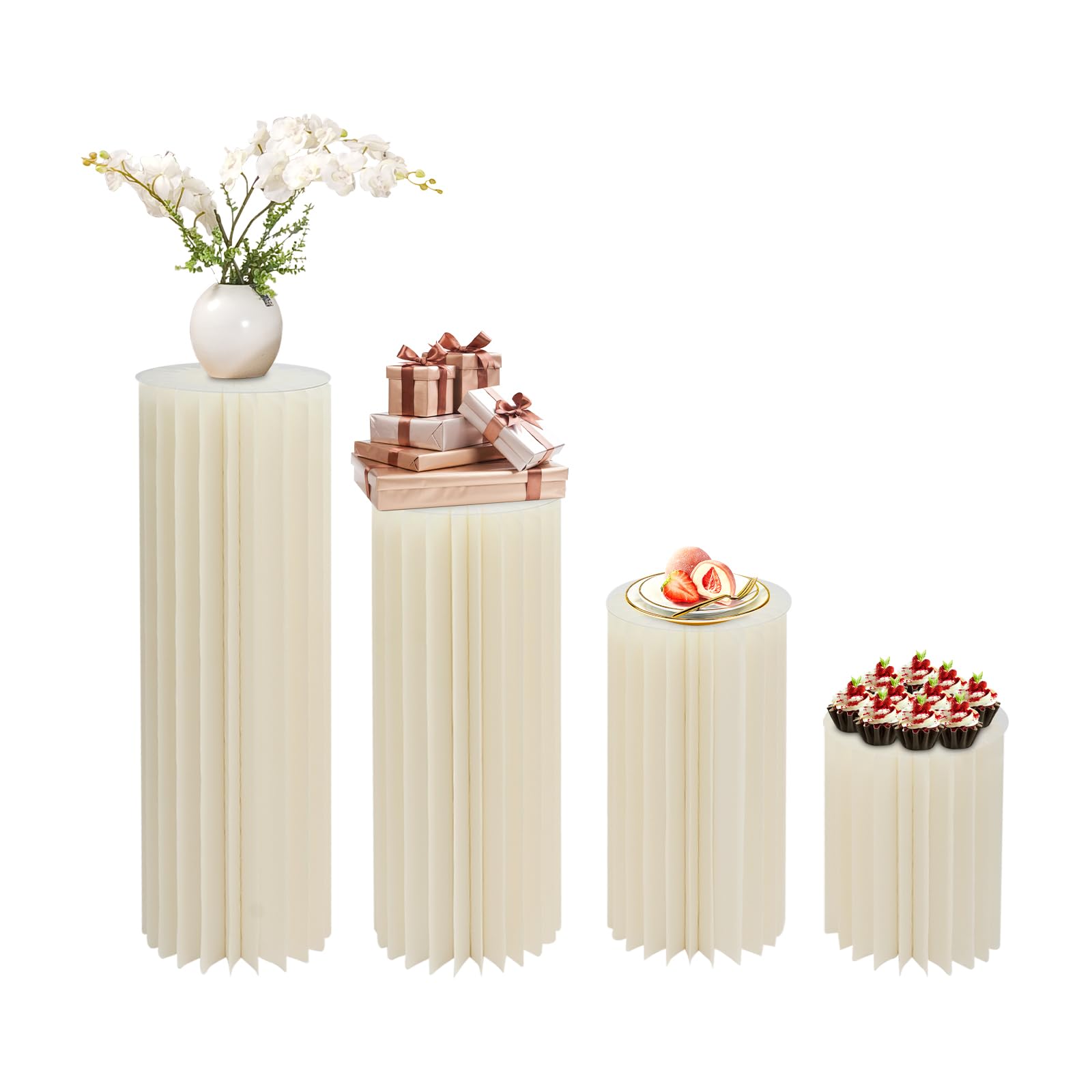 Set 3/4/5 Supporti Per Fiori In Cartone A Nido D'Ape Con Piano In Acrilico - Colonne Pieghevoli Per Decorazioni Matrimonio, Festa, Giardino - Bianco