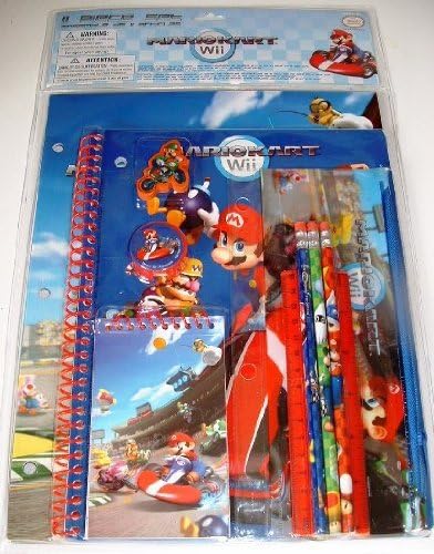Mario Kart Wii 11 piece Stationary Pack (Themed Notebook, Memo Pad, Pencil Pouch, Pencils, Sharpener, Ruler, Eraser) Office Product