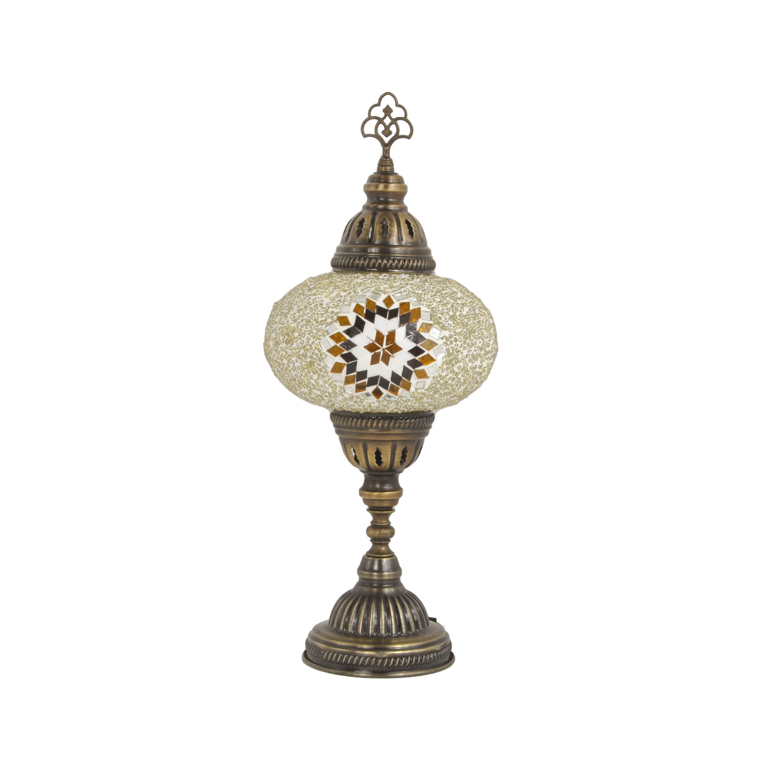 MOSLAND HOME 10 Variation Turkish Lamp Mosaic Table Lamps | Turkish Moroccan Lamp with Bronze Base | Handmade Tiffany Night Lamp | Mosaic Glass Bedside Night Lamp with Led Bulb (Amber)