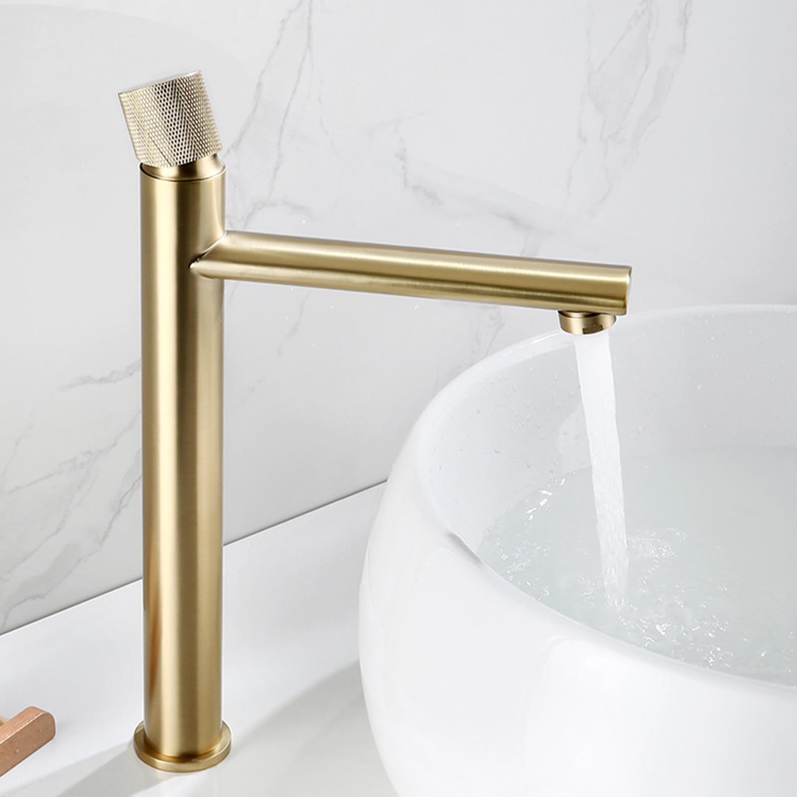 Waschbecken Armaturen Bad Armatur Waschbecken Bad Waschtischarmatur Bad Hoch Warm Und Kaltmischbatterie Komplett Aus Kupfer Mit Einem Griff,Gebürstetes Gold B,hoch