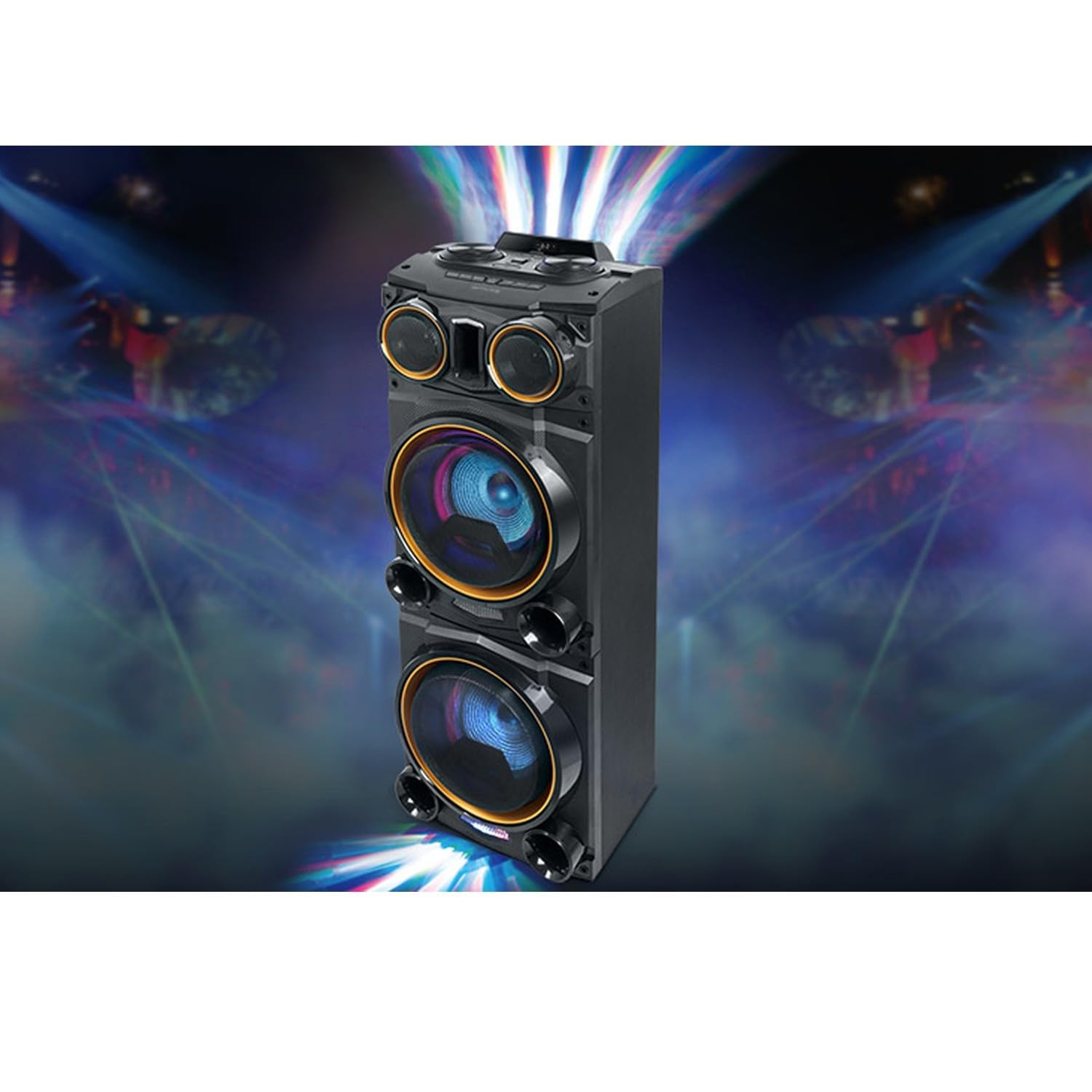Enceinte Sono Party Box Muse M-1988 DJ, 800W, Effet LED multicolore et clignotante, USB/Bluetooth/Radio FM - 2 AUX, Lumière OVNI