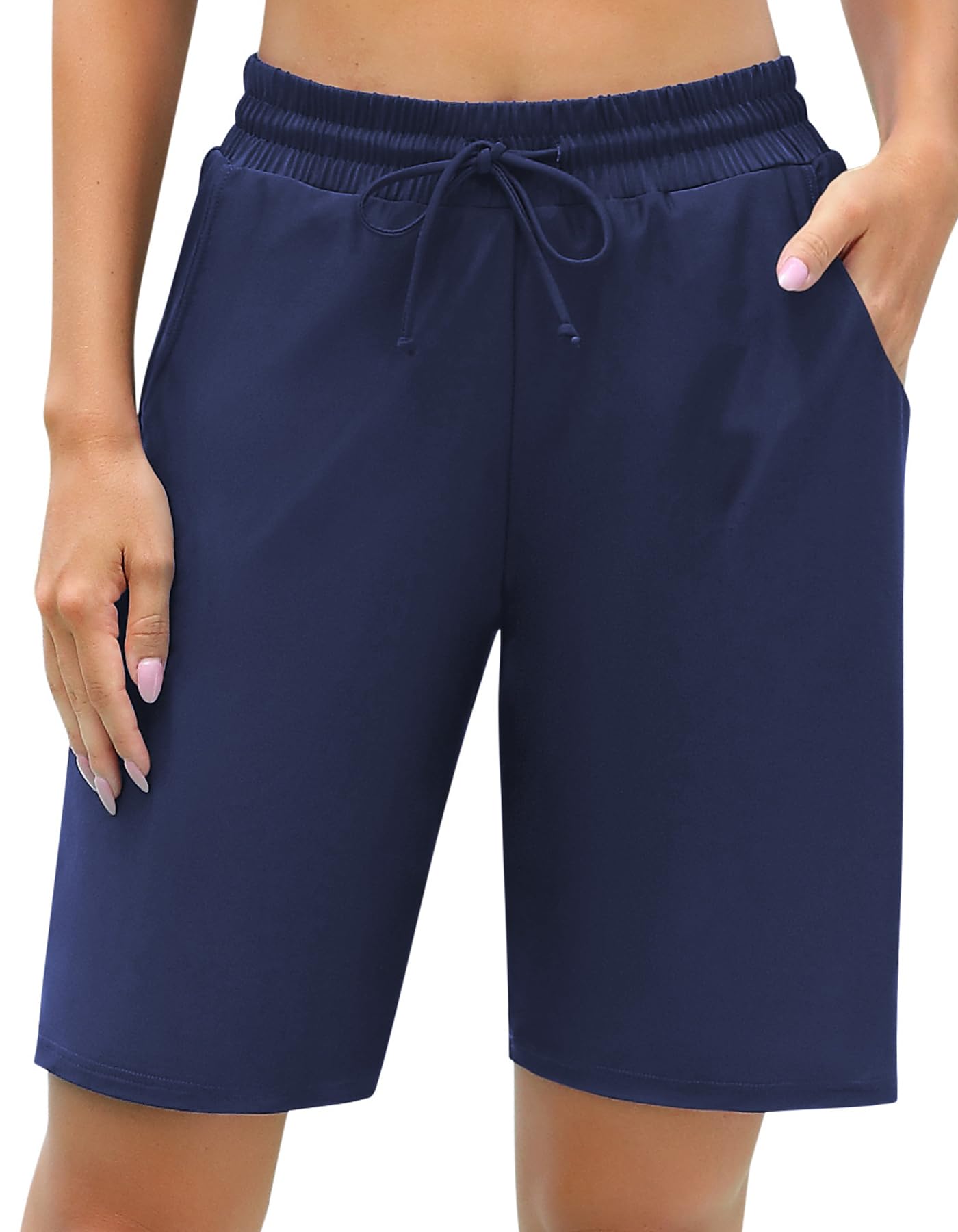 Women's 9" Swim Shorts High Waisted Swim Board Shorts with Pockets UPF 50+ Swimsuit Bottoms Built-in Brief-image-23