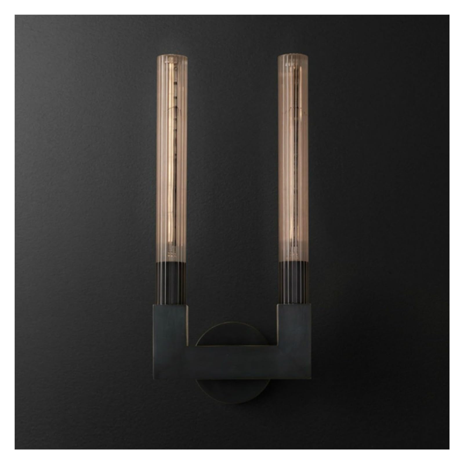 LUOYAOB Modern Wall Sconce Metal Ribbed Glass Wall Light Fixture Geometric U Shape Or Single Head Wall Lamp for Living Room Bedroom Hallway Gold Two Light Indoor Wall Lighting(Black,2LIGHT)