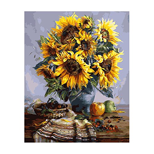 Crafts Graphy DIY Paint by Numbers, Sunflower Home Wall Decor, Canvas Acrylic Oil Painting by Number Kits for Adults/Kids/Beginner, Large Size 16x20 Inch