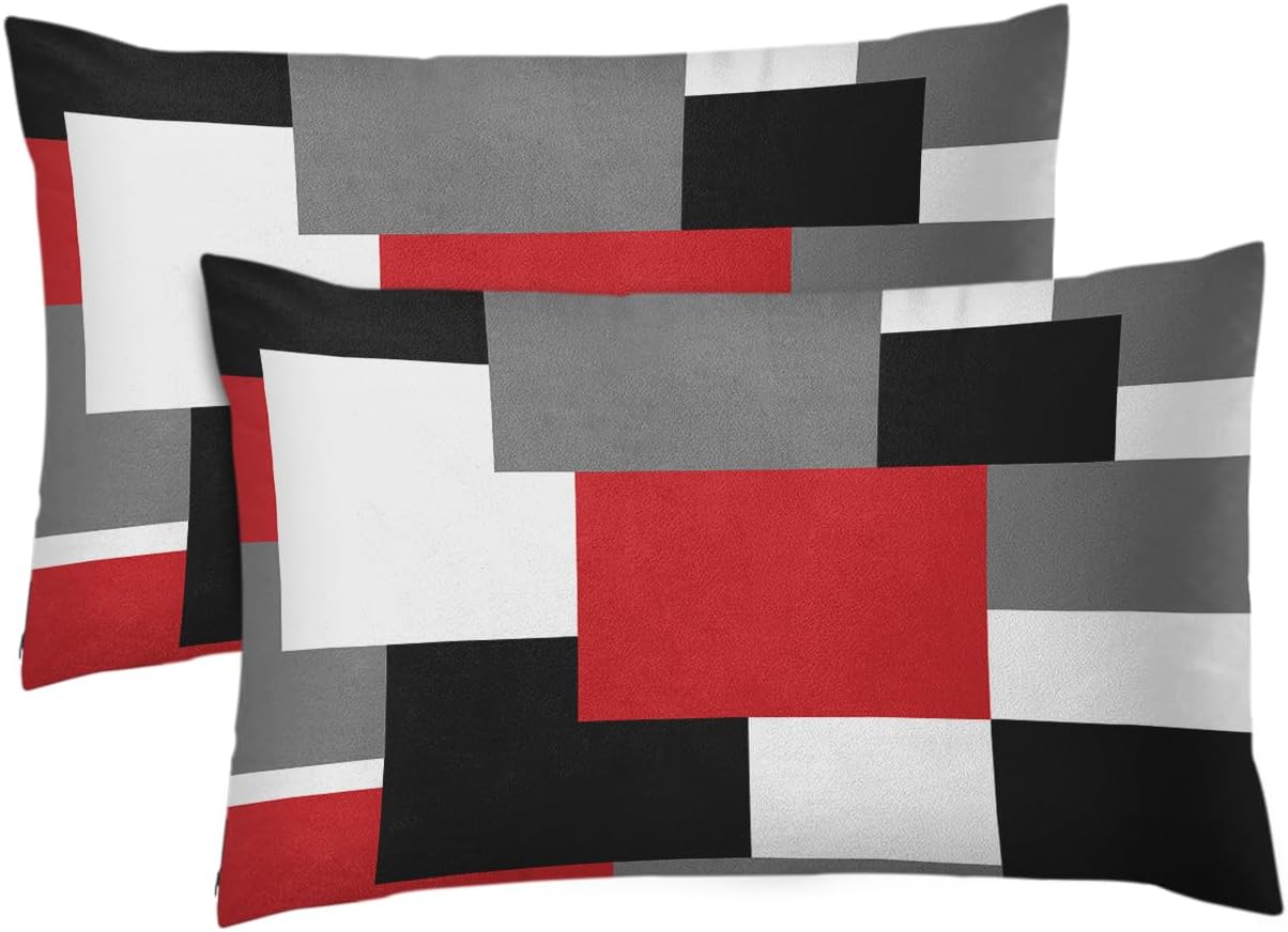 Amazon.com: Emvency Set of 2 Red Black and Grey Throw Pillow Covers ...