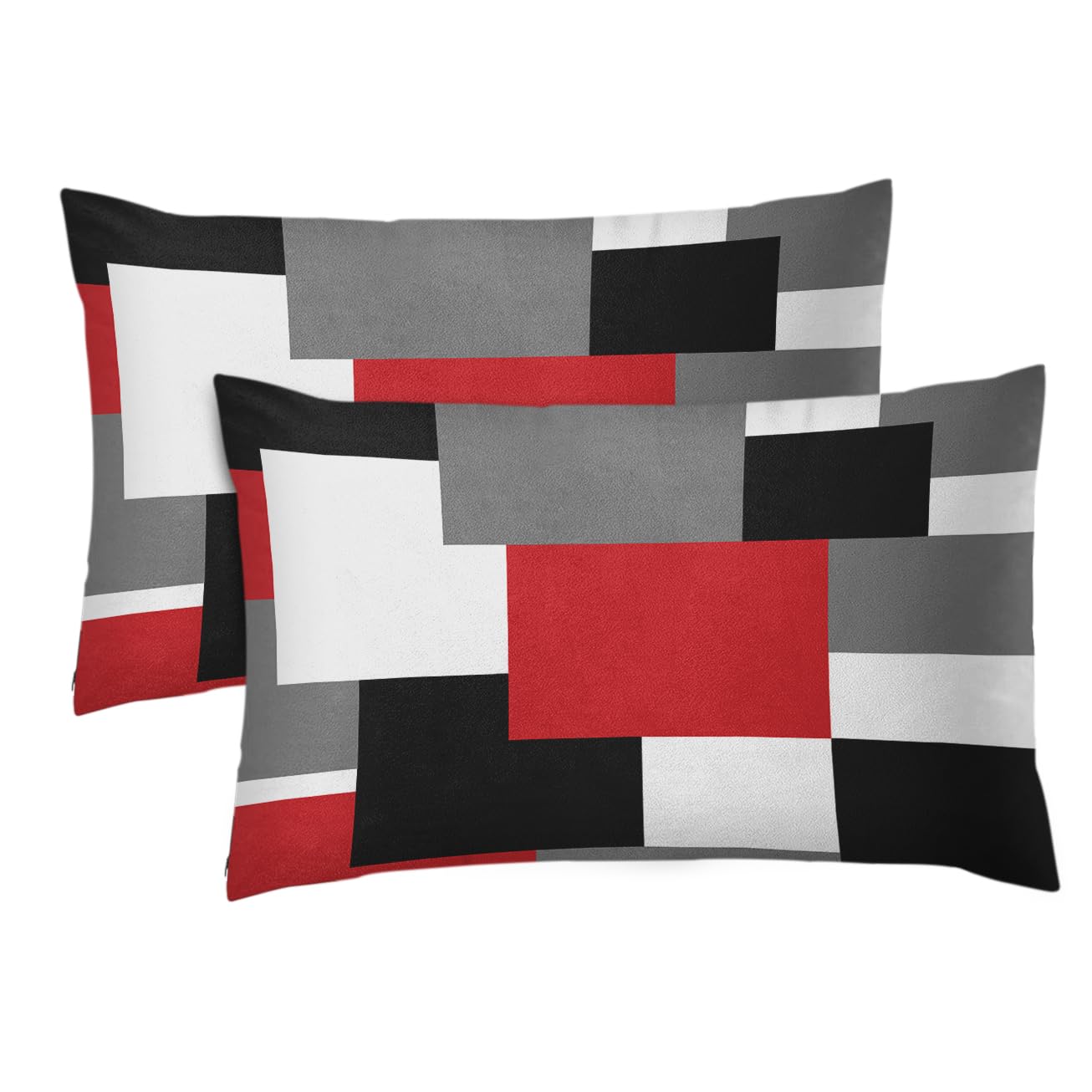 Emvency Set of 2 Red Black and Grey Throw Pillow Covers Geometric Modern Abstract Painting Decorative Pillow Cases Home Decor Standard Rectangle 12x20