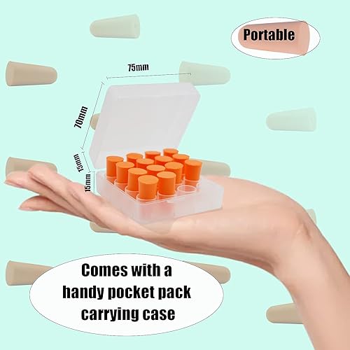 Vista 22 de Tapones para los oídos para cancelación de ruido para dormir, tapones para los oídos de espuma suave NRR de 33 dB más altos, auriculares de Naranja