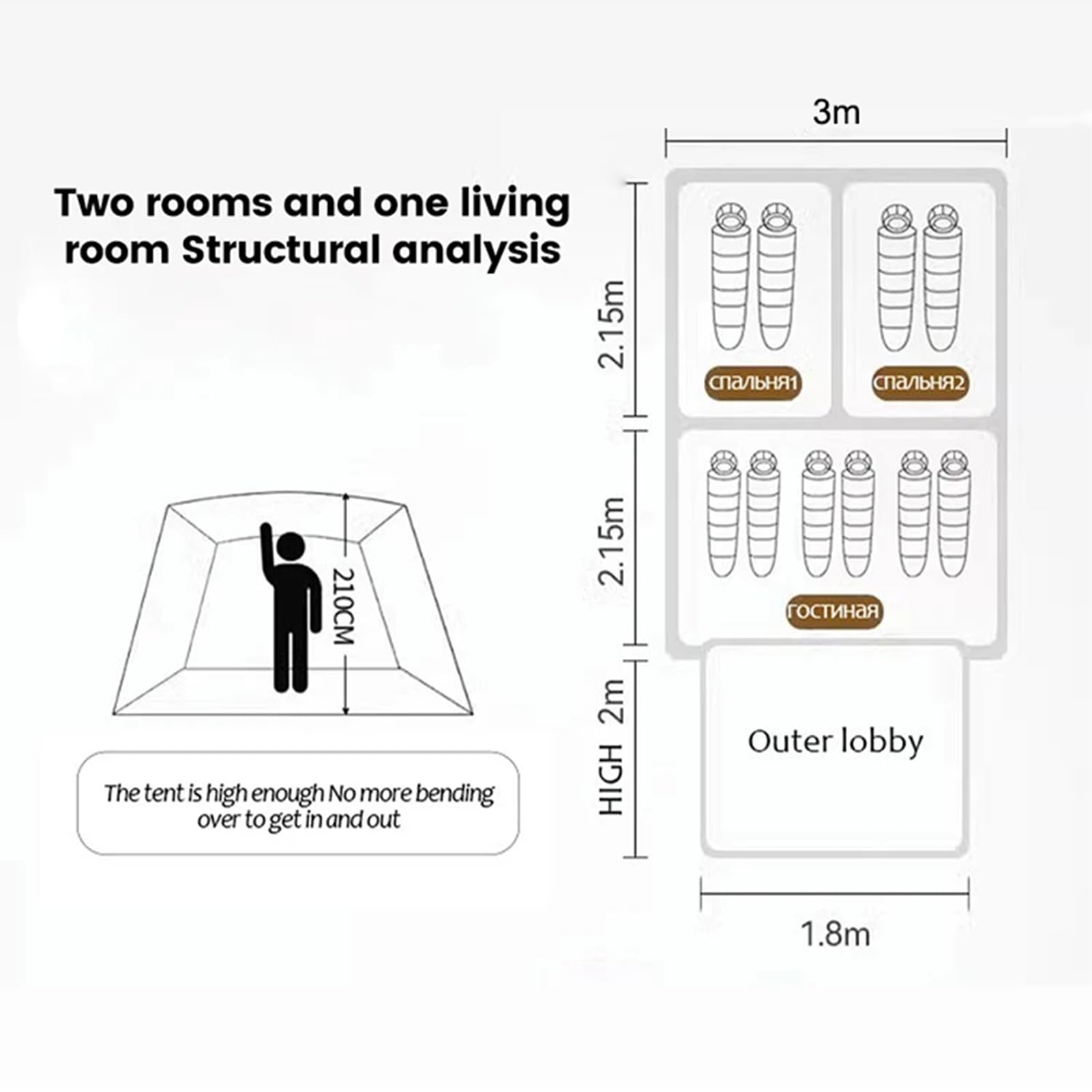 Tienda de campaña Inflable, Tienda de campaña de instalación instantánea for 6/12 Personas con Porche, toldo, 2 Compartimentos for Exteriores y Camping