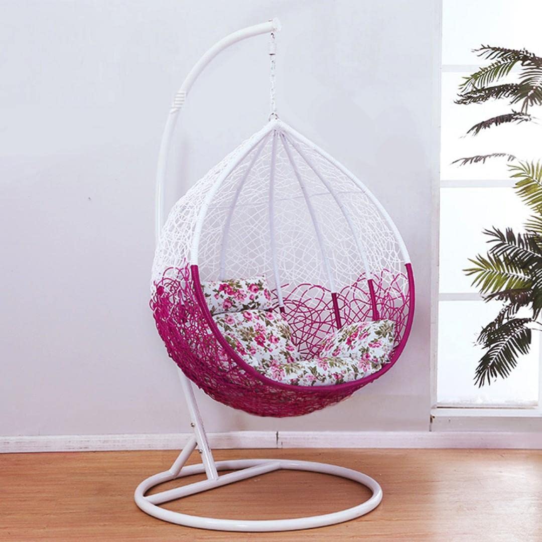 Ex Comfortable Hanging Chair Outdoor Patio Swing Hanging (Egg Nest Shape) White & Pink (Random Cushion) 288