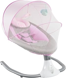 Electric Baby Swing Remote Control Infant Rocker Swing Seat Child Cradle with Mosquito Net USB Cable Four Swinging Angles Timing Function Suitable for Babies Up to Eighteen Months