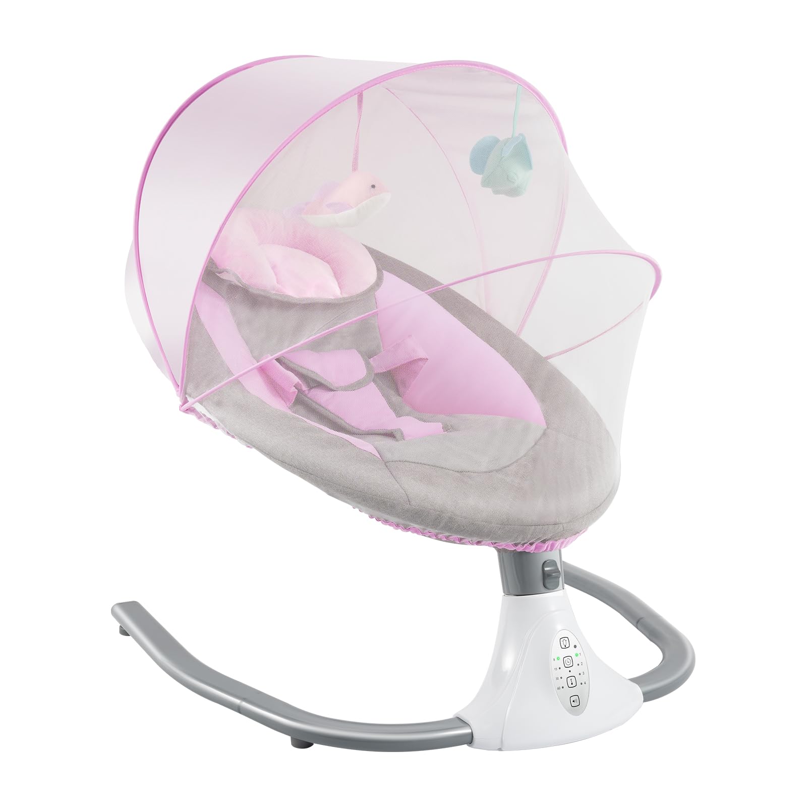 Electric Baby Swing with Bluetooth and Remote Control, 4 Swing Speeds and 4 Timer Settings, 12 Lullabies Infant Rocker with Mosquito Net and Sunshade for Newborn up to 18 kg, Pink