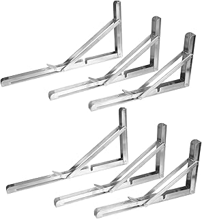 YARNOW 3 Pairs Folding Tripod Wall Mounted Holder Wall Shelf Brackets Hardware Brackets Stainless Steel Shelf Supports Folding Supports Stands Metal Shelving Folding Brackets Silver Heavy