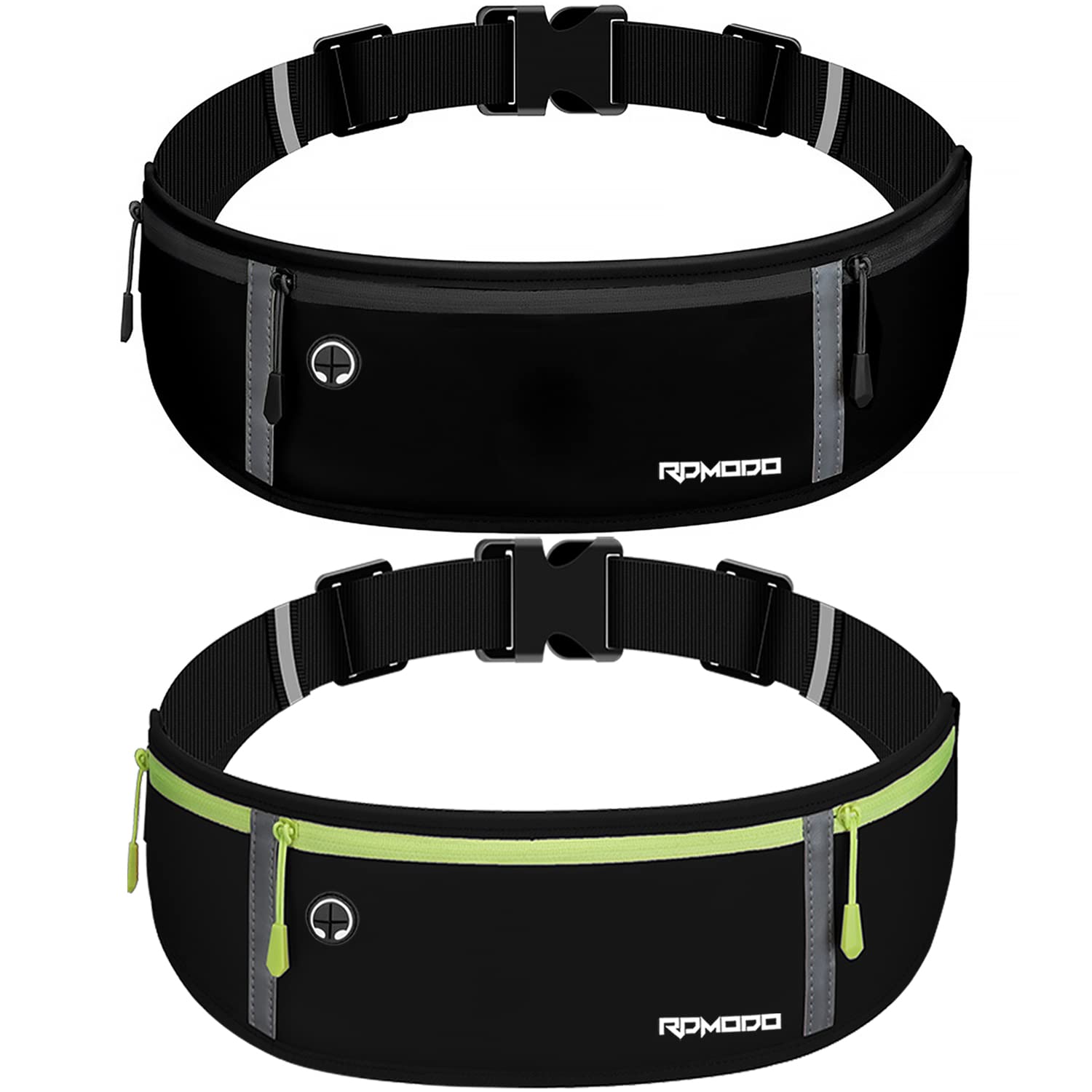 Running Belt Set, Fanny Pack for Women Men, Pure Black+Black Green