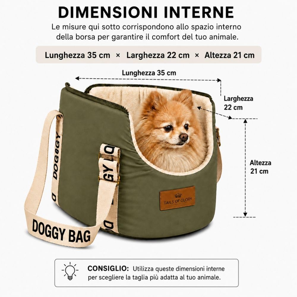 Borsa trasportino cane da viaggio 35 x 22 x 21 cm | Tails of Glory: formato compatto per cani piccoli, ideale per trasporto e spostamenti quotidiani.