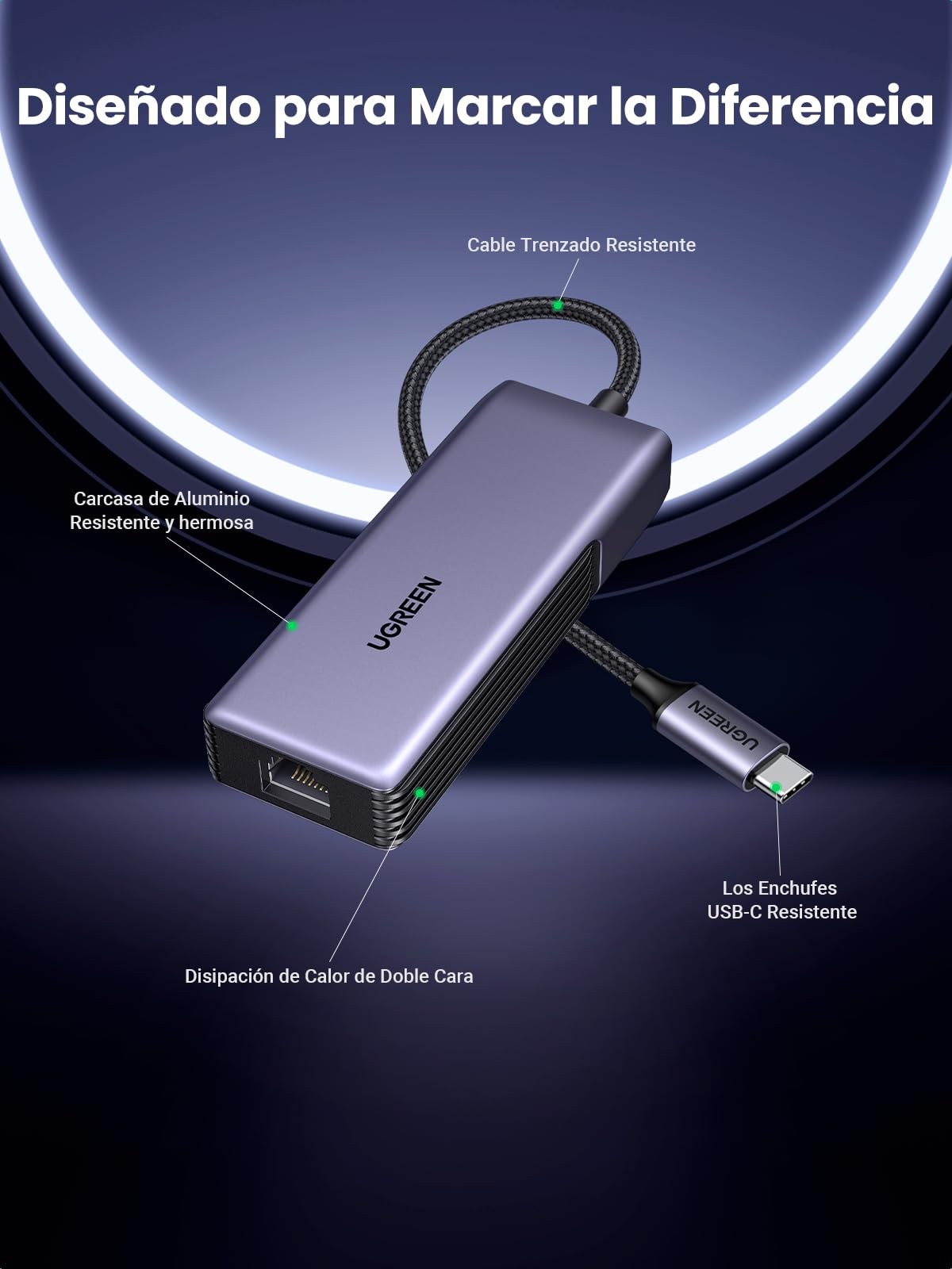 UGREEN Adaptador de Red USB-C Ethernet RJ45 5 Gigabit Convertidor LAN Thunderbolt C 3.2 Gen 2 LAN WOL MDI MDIX Aluminio Compatible con iPhone 17 Pro Max Air Windows 11 Linux Kernel 5.17