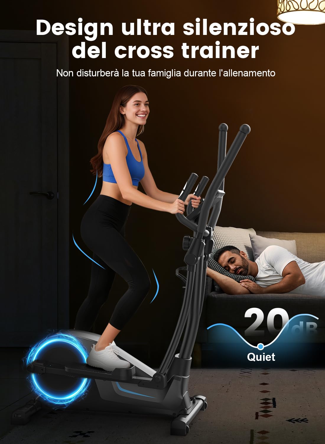 Ellittica, Ellittiche Magnetica Ultra Silenziosa con Resistenza a 16 Livelli, Volano da 8 kg, Passo da 42 cm, Monitor LCD, Sensore Battito, Capacità di Carico 150 kg, Ellittica da Casa