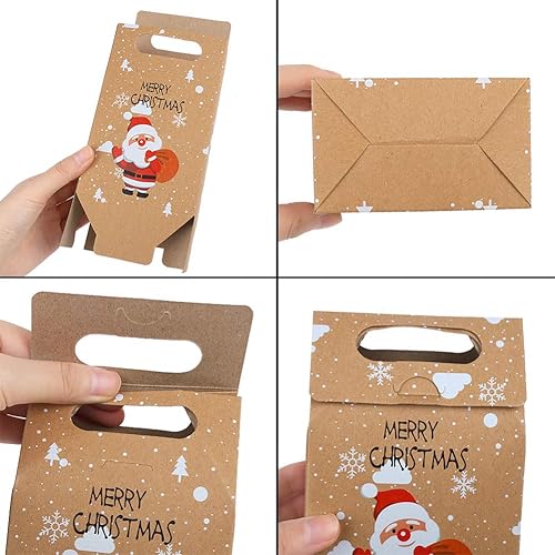 Miniatura 4 de CCINEE 12 bolsas de papel kraft de Navidad, galletas de estraza y bolsas de caramelos, bolsas de papel kraft plegables de Papá Noel con renos de