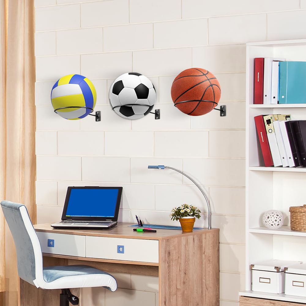 mizikuu Soporte de Pared para Balones de Exhibición, 10 Piezas Metal Soporte de Exhibición de Pelota y 20 Tornillos Universal Soporte de Pelota para Baloncesto, Fútbol, Rugby, Voleibol, Pantalla