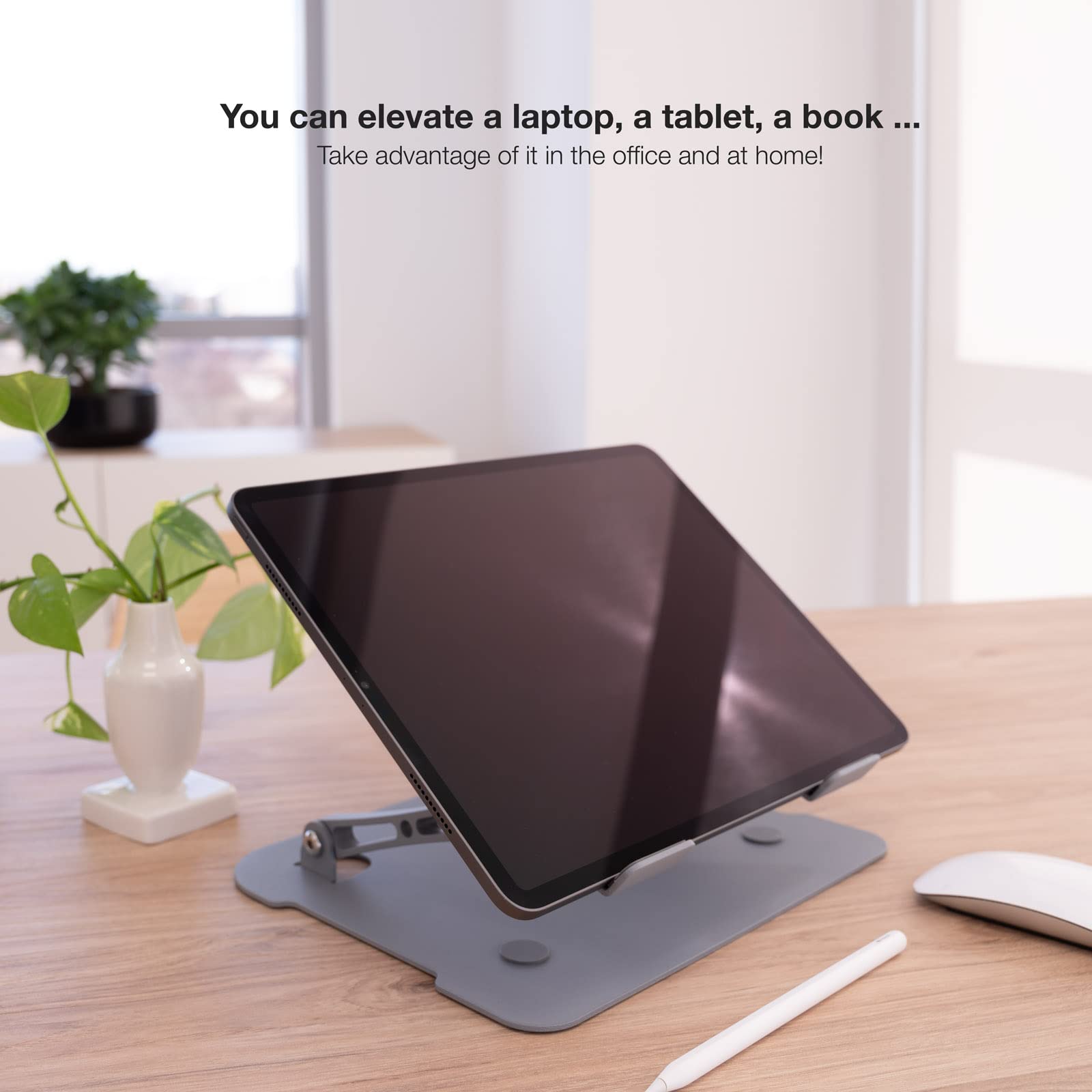 TOOQ TQLRS0012-AL-G - Soporte Elevador de Aluminio Ajustable Ergonómico para Portátiles, Color Gris