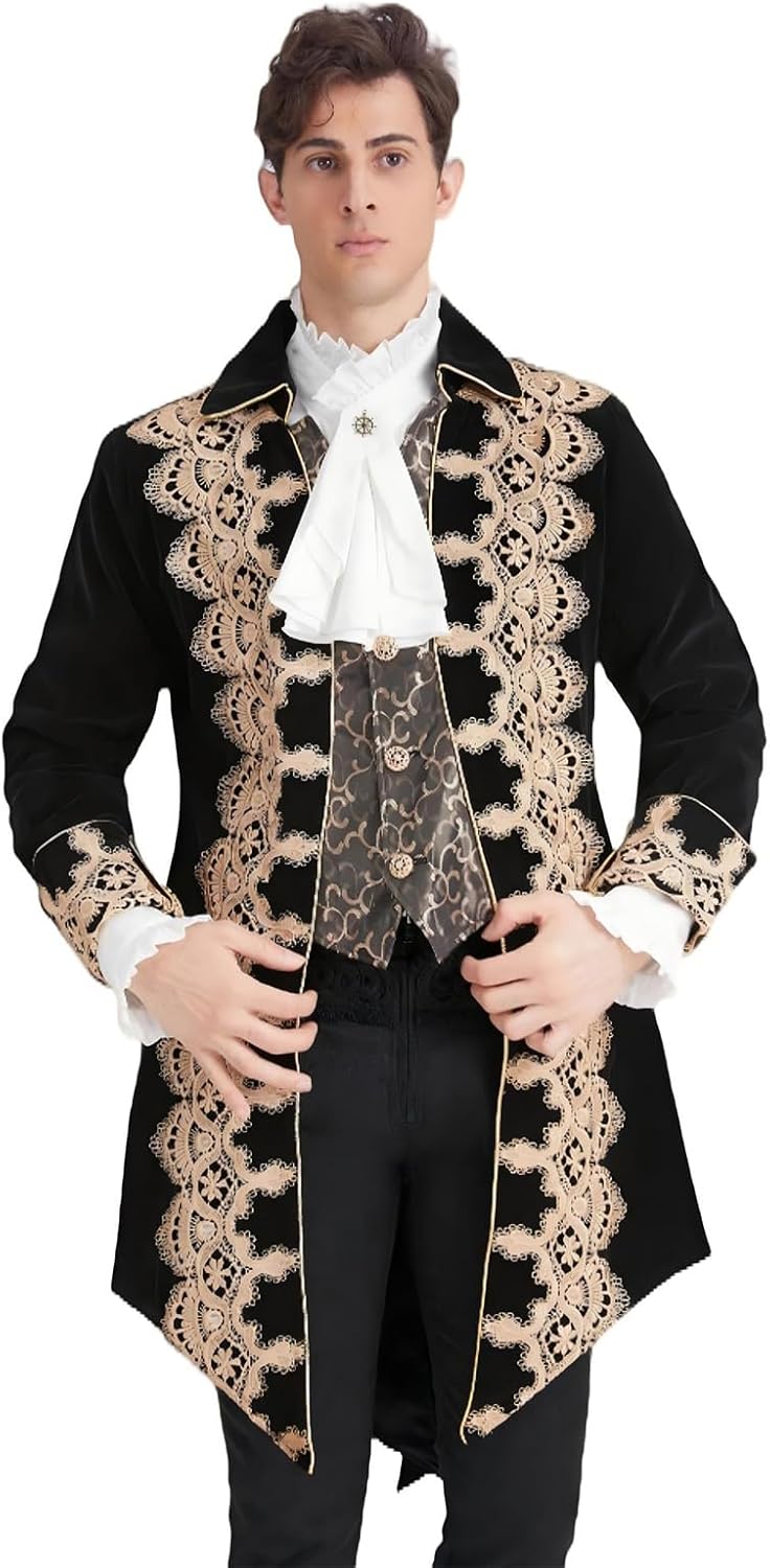 Mens Gothic Victorian Steampunk Pirate Frock Coat Jacket