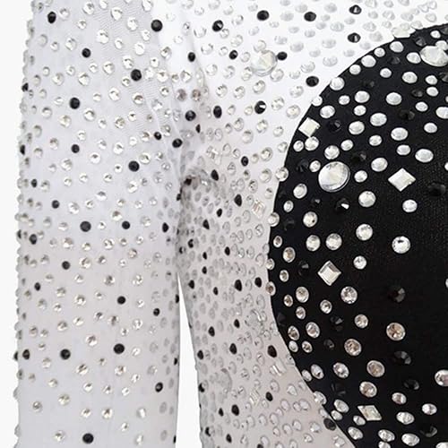 Miniatura 4 de Vestido de competición de patinaje sobre hielo para adultos, patrones blancos y negros para coser, manga larga, vestido de patinaje artístico