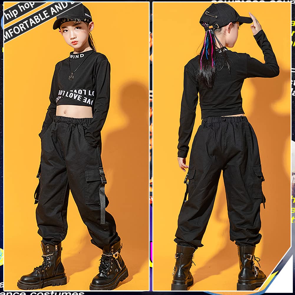 Dziewczęcy dres treningowy hip hop, 2-częściowy strój dla dzieci, strój do tańca ulicznego, top + spodnie cargo, t-shirt, spodnie do biegania, odzież do tańca, na wiosnę i lato