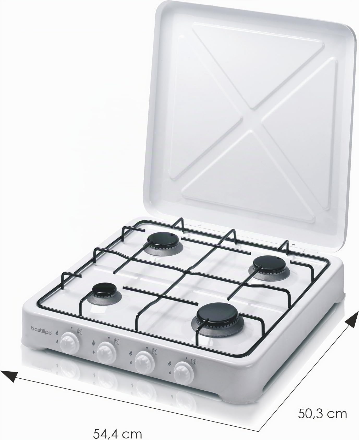 Bastilipo Cuisinière à gaz émaillée, 4 brûleurs, blanche, brûleurs amovibles, housse de protection - Modèle : CG-400