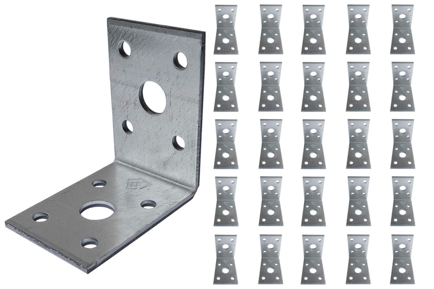 Soportes de esquina de madera, ángulo de madera resistente, chapa de acero galvanizado 1.97 x 5 x 3.5 x 0.1 cm, paquete de 25 unidades