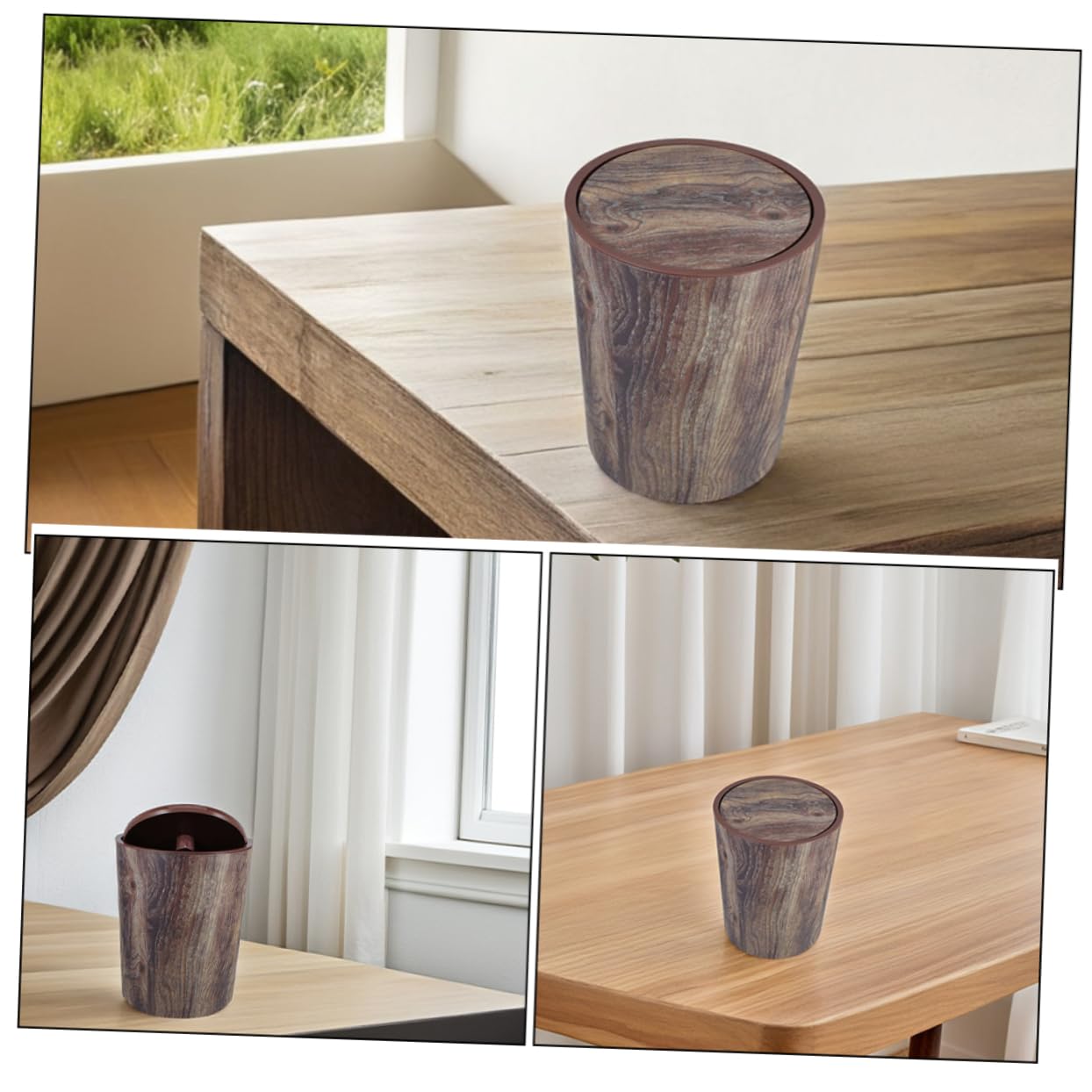 Garneck Cestino per Spazzatura in Stile Fattoria Cestino per Carta Straccia in Plastica Pp Grande Capacità Venatura del Legno per Casa Cucina Ufficio Bagno Camera da Letto