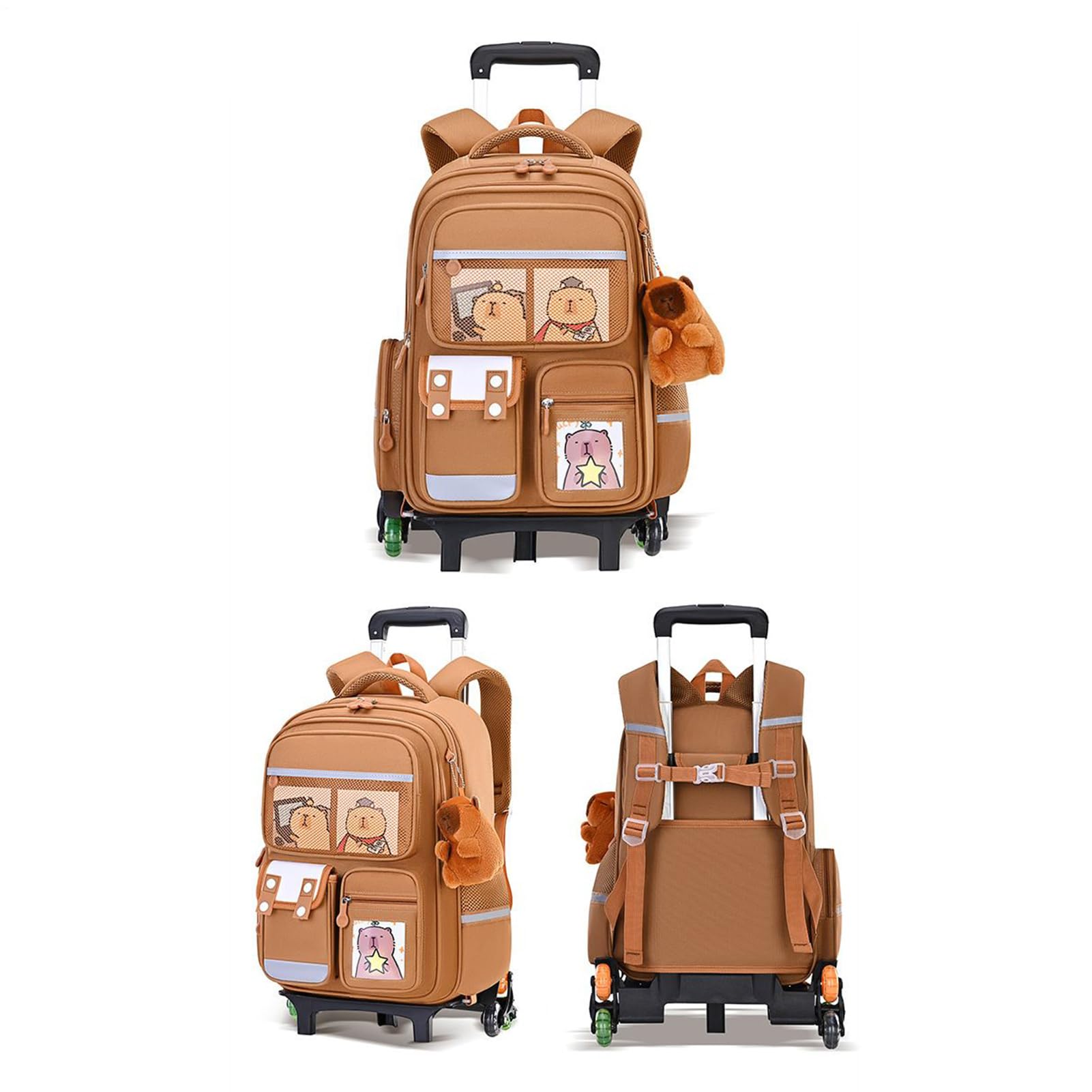 Mochila con Ruedas Bolsa de Gran Capacidad con Asa Retráctil y Altura | Estampado de Capibara en Mochila con Ruedas para Viajes, Escuela, Trabajo, Avión, Negocios, Niños, Niñas,