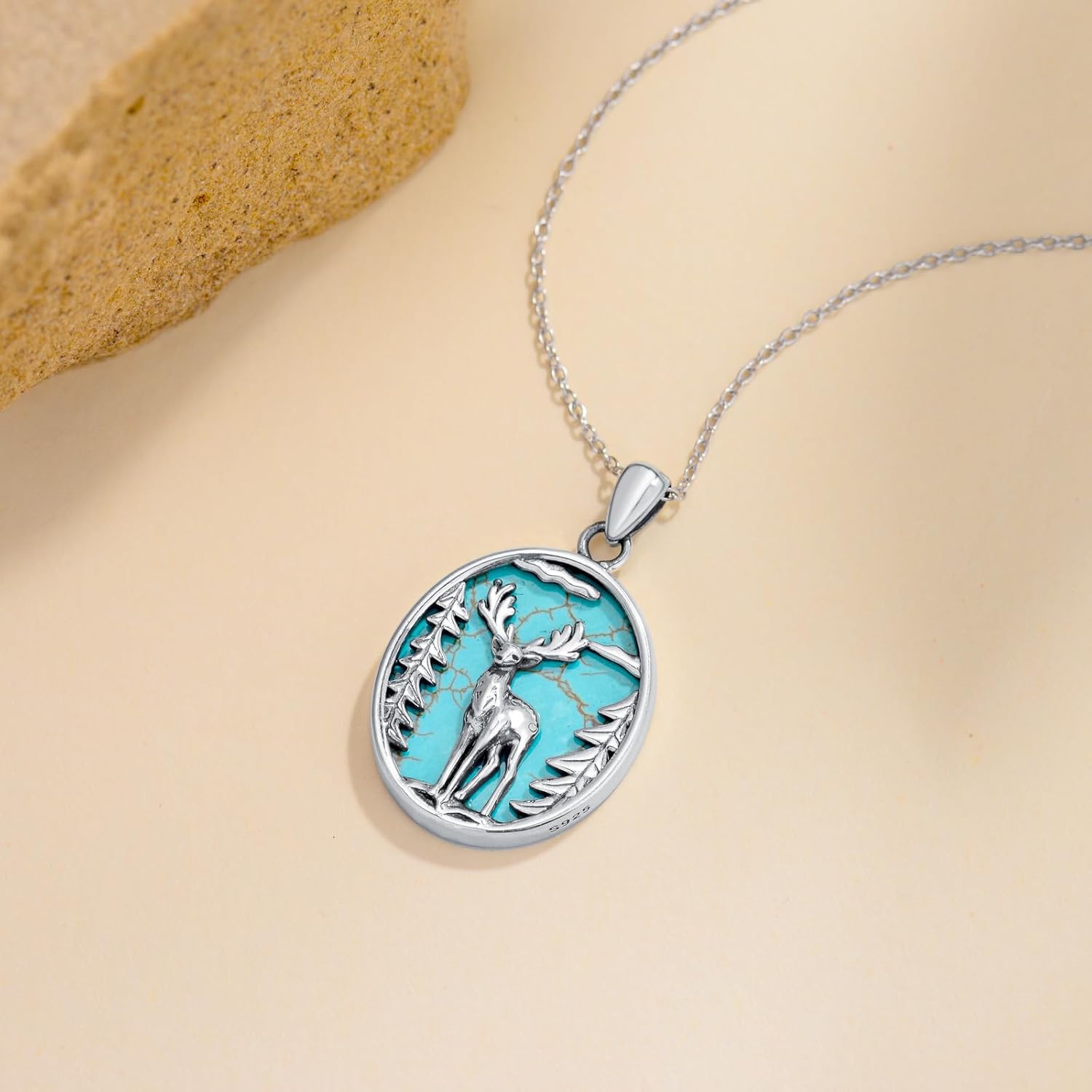 Deer Necklace 925 Sterling Silver Real Turquoise Gemstone Forest Deer Pendant Vintage Western Jewelry Gifts for Women - Image 3
