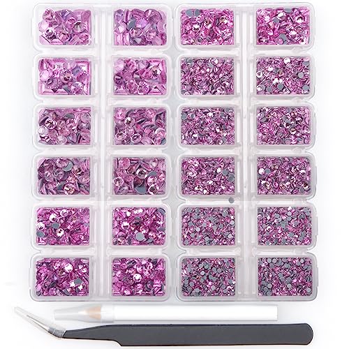 CHCCOYE 8000 PCS Hot Fix Round Crystals Gems Glass Stones Hotfix Flat Back Rhinestones for DIY Making with 1 Tweezers and 1 Pick Pen (Pink)