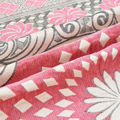 Image of Luxury Velvet Diwan Bedsheet with 5 Cushion Covers and 2 Bolster Covers - Designer Sofa DiwanCover Set for Living Room (Pink, Velvet Diwan Set (1+2+5)