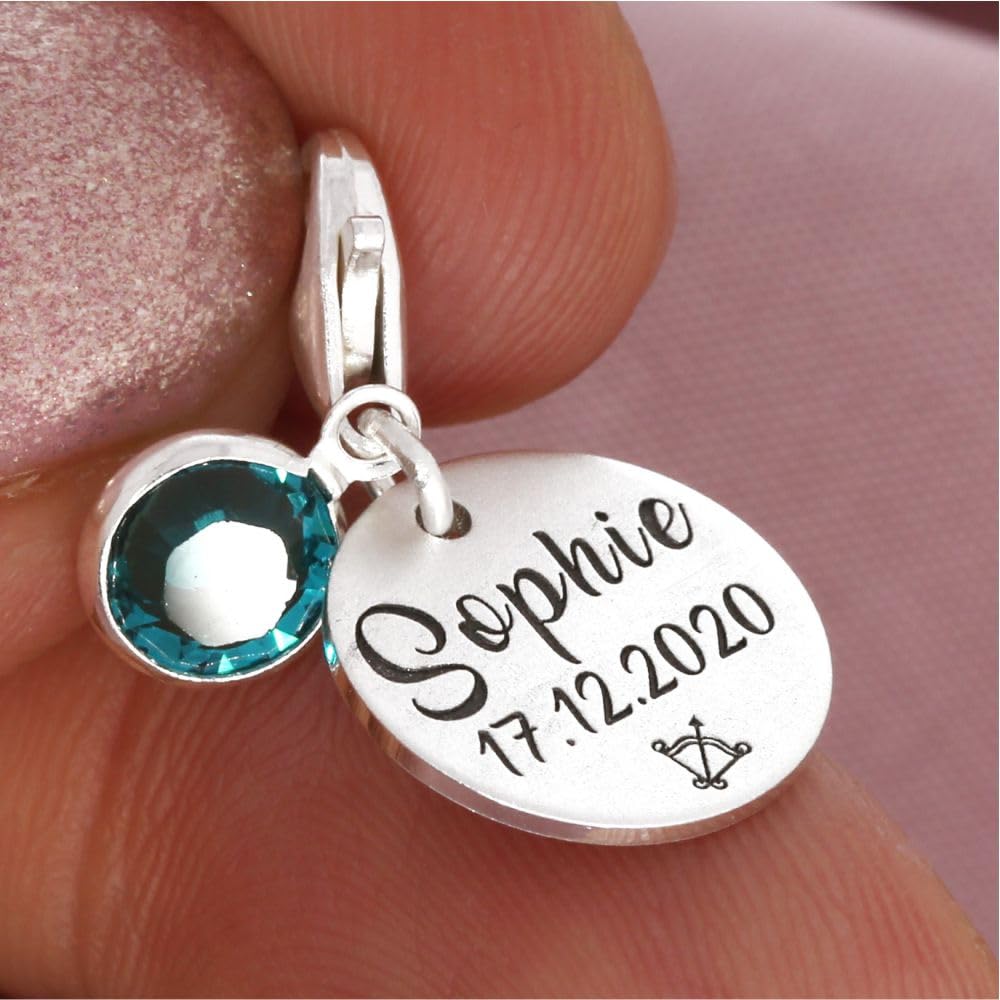 Charms Anhänger 925 Silber Gravur Schlüsselanhänger personalisiert Geschenk Geburt Charm Name Namensgravur Bettelarmband Zusatzanhänger | HANDMADE IN GERMANY